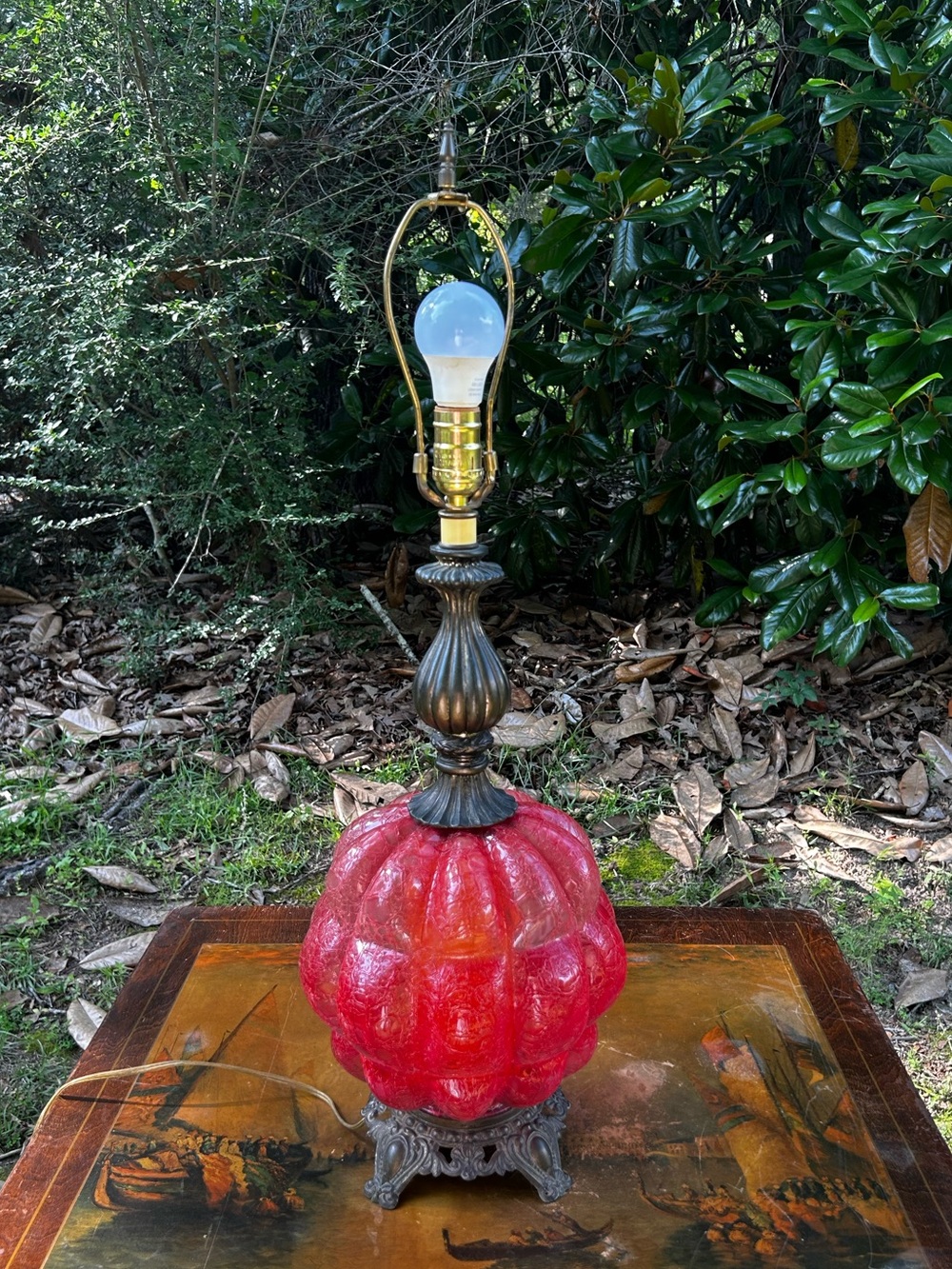 Vintage Pink Bubble Glass Table Lamp